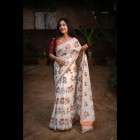 “Classic White Saree with All-Over Floral Designs Saree”