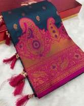 Premium Soft Silk Saree with Copper Zari and Contrasting Border