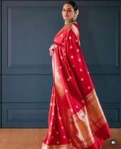 Trendy Wedding Wear Fancy Soft Silk Saree with Golden Zari Weaving Design Saree