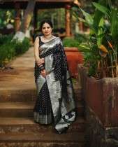 Banarasi Black Saree with Elegant Silver Border and Butta Design