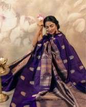 Allovar Golden Lining Saree with Flower Designs Banarasi Silk Saree