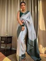 Luxurious Silver Zari Weaving Saree with Big Hevya Border