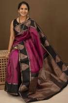 Luxury Golden Saree with Stunning Purple and Black Design